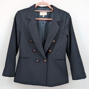 Lily & Jae Navy Blue Blazer Wool Jacket Double Breasted Leather Buttons Size S